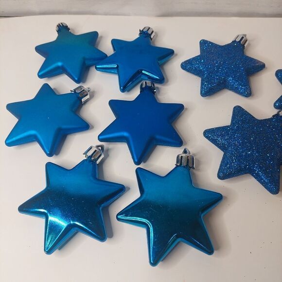Pack of Ten 2.5 inche Star Shaped Christmas Tree Decorations Blue - Picture 1 of 6